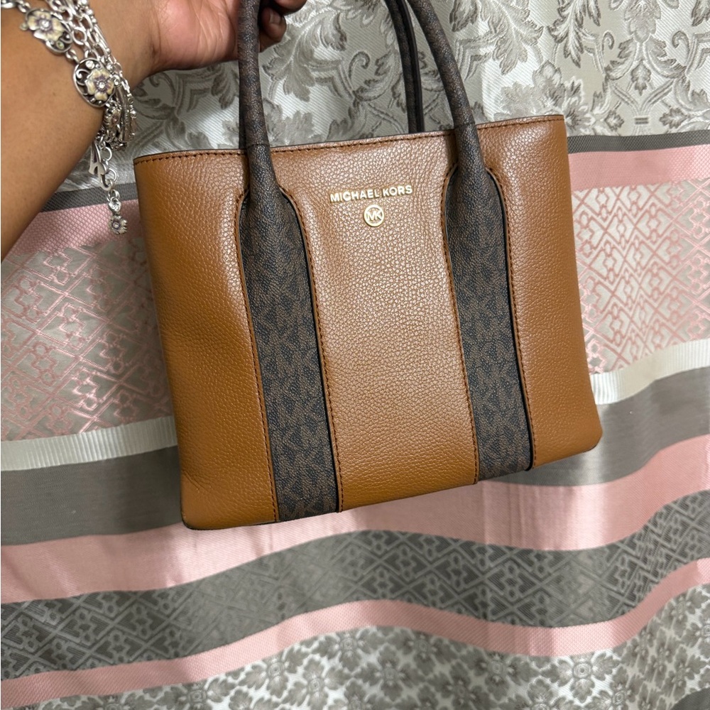 Michael Kors Caramel Brown Leather Tote with Signature MK Trim